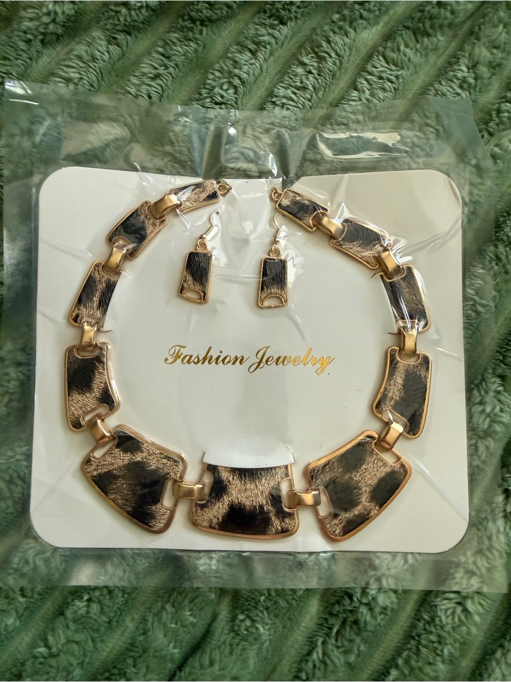 Fashion Jewelry Gold-Tone Necklace & Earring Set with Black Pattern